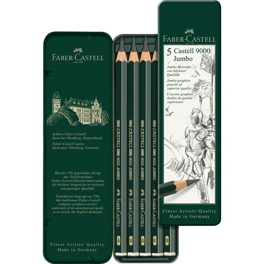 Faber-Castell - Castell 9000 Jumbo Bleistift, 5er Metalletui
