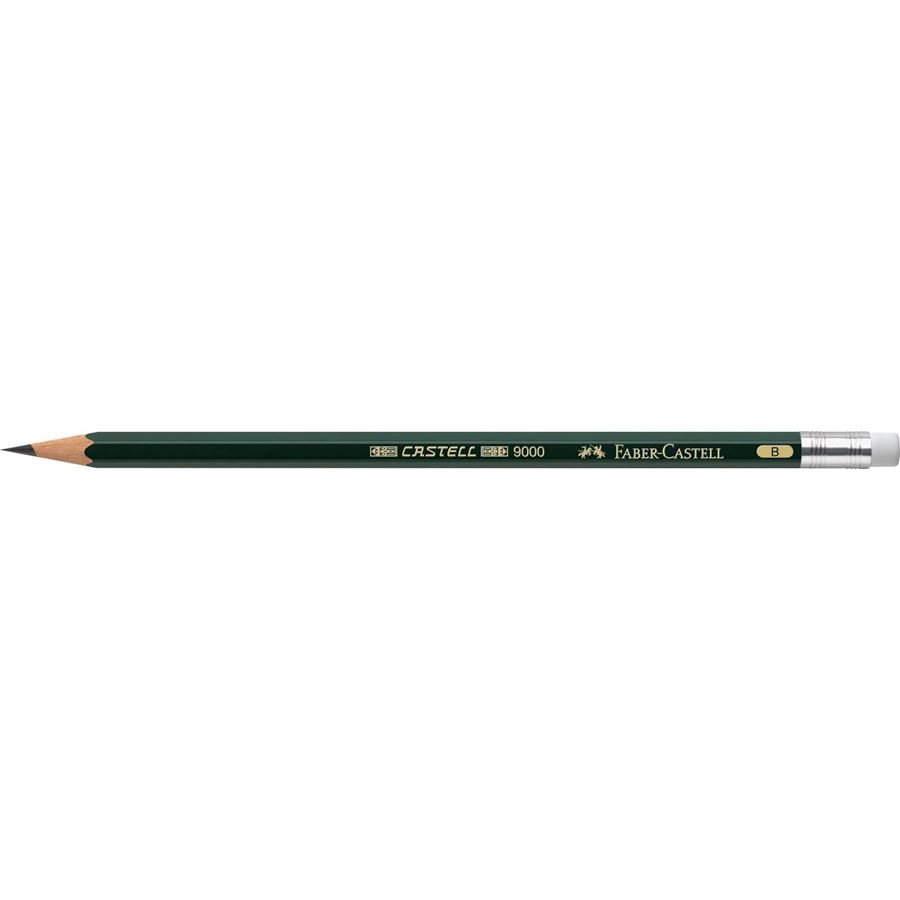 Faber-Castell - Castell 9000 Bleistift mit Radierer, B