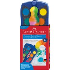 Faber-Castell - Connector Farbkasten, blau, 24 Farben plus Deckweiß