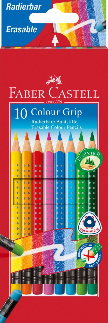 Faber-Castell - Colour Grip Radierbare Buntstifte, 10er Kartonetui