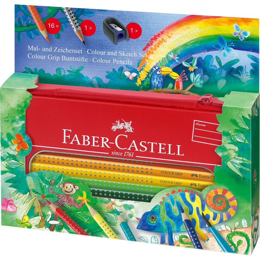 Faber-Castell - Colour Grip Malset Dschungel im Metalletui, 18-teilig