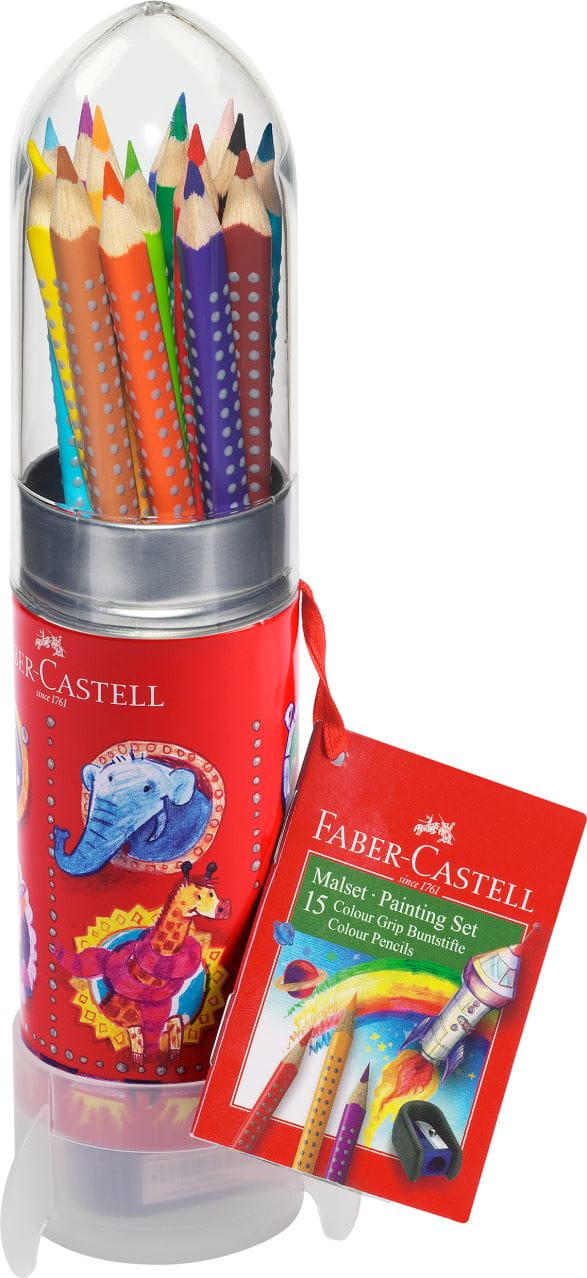 Faber-Castell - Colour Grip Malset Rakete im Metallköcher, 16-teilig