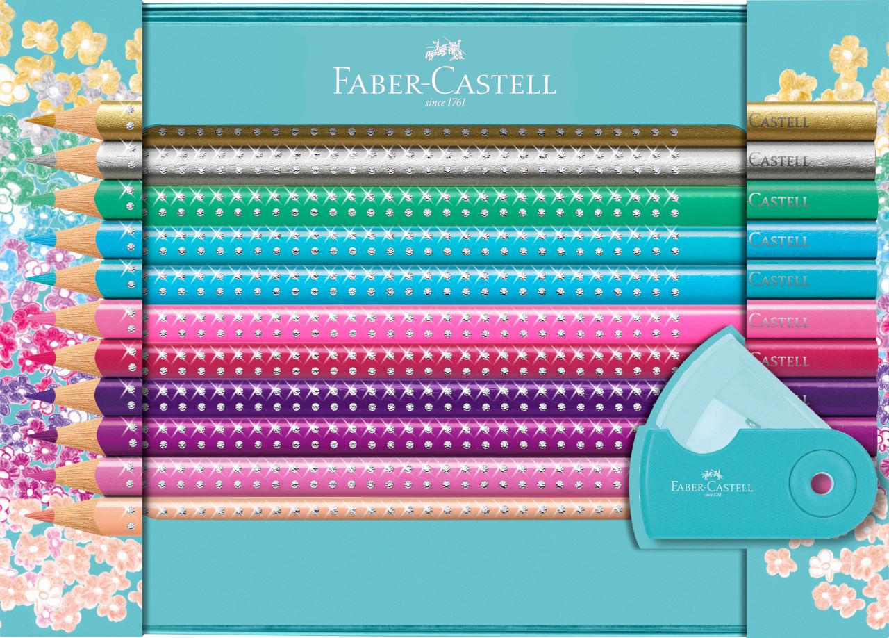 Faber-Castell - Sparkle Buntstifte Geschenkset, Metalletui türkis, 21-teilig