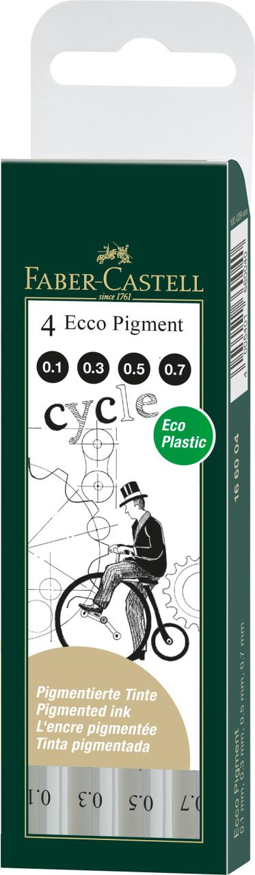 Faber-Castell - Ecco Pigment Tintenschreiber, 4er Etui, schwarz