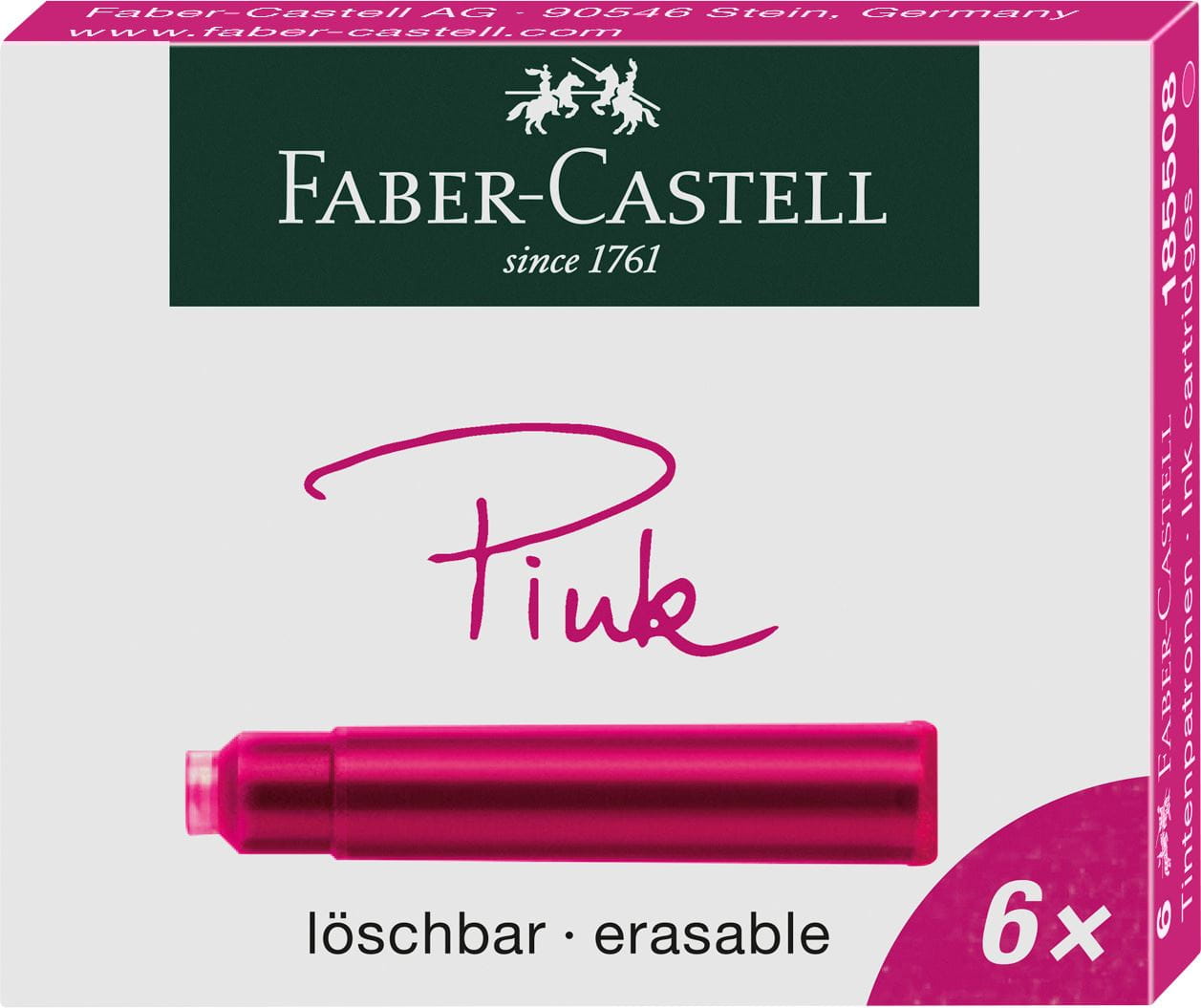 Faber-Castell - Tintenpatronen, Standard, 6x pink löschbar