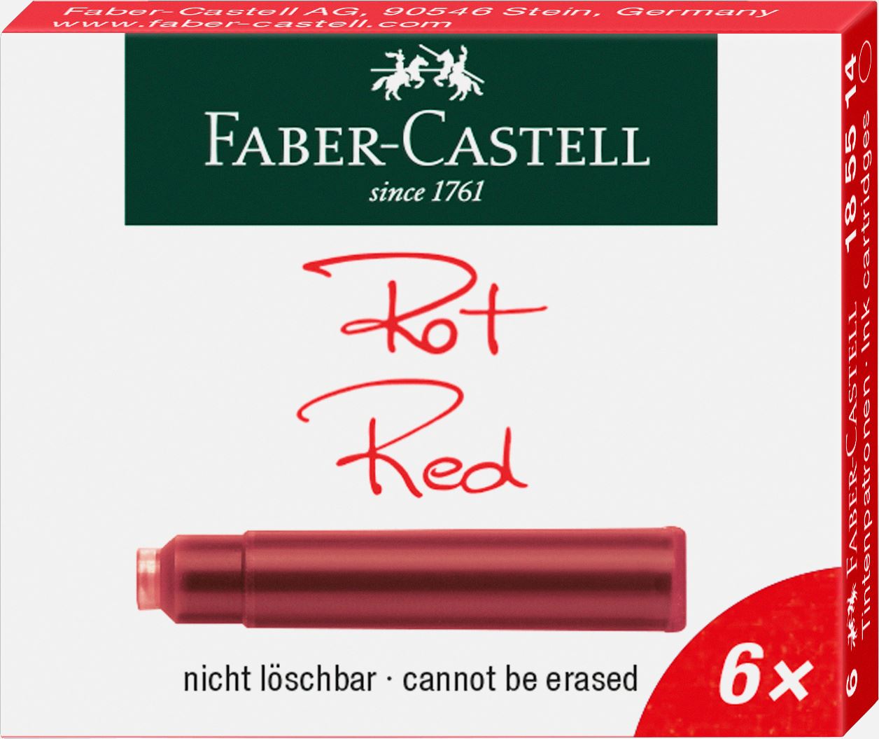Faber-Castell - Tintenpatronen, Standard, 6x rot