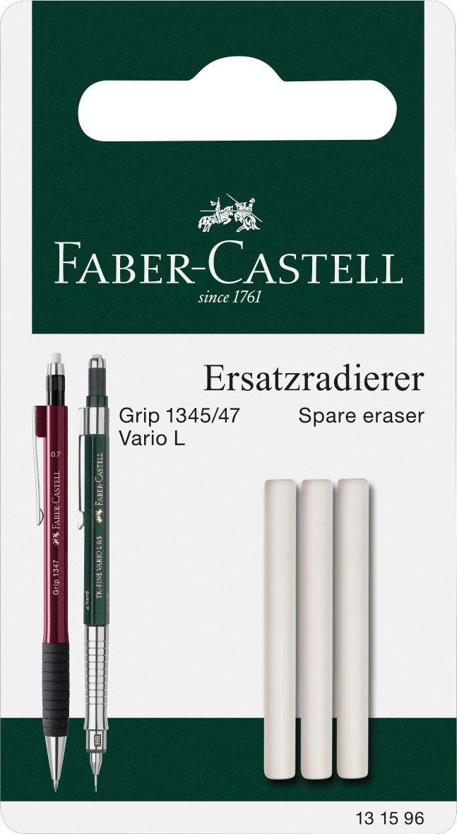Faber-Castell - Grip 1345/47 Ersatzradierer Druckbleistift, 3er Set
