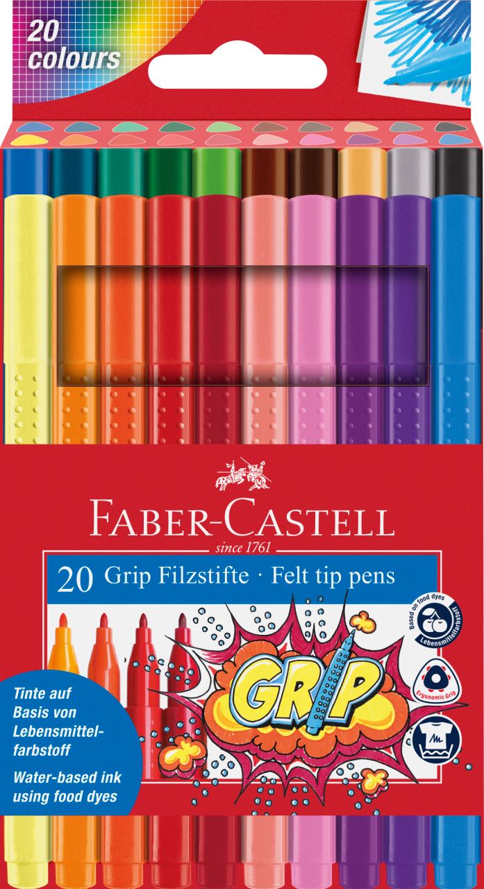Faber-Castell - Grip Filzstift, 20er Kunststoffetui
