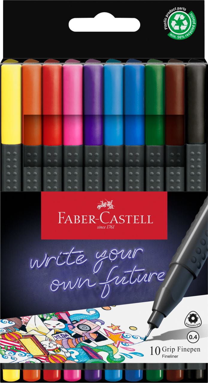 Faber-Castell - Grip Fineliner, 0.4, 10er Kartonetui