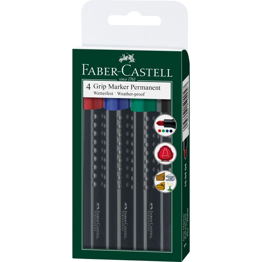 Faber-Castell - Grip Marker Permanent, Rundspitze,  4er Etui