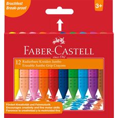Faber-Castell - Jumbo Grip Kreide Radierbar Dreikant, 12er Kartonetui