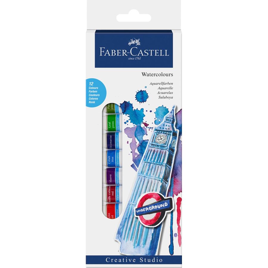 Faber-Castell - Starterset Aquarellfarbe, 12er Etui, 12x 12 ml Tube