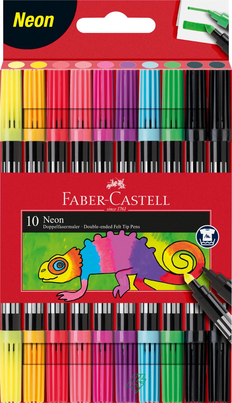 Faber-Castell - Doppelender Filzstift, neon, 10er Etui