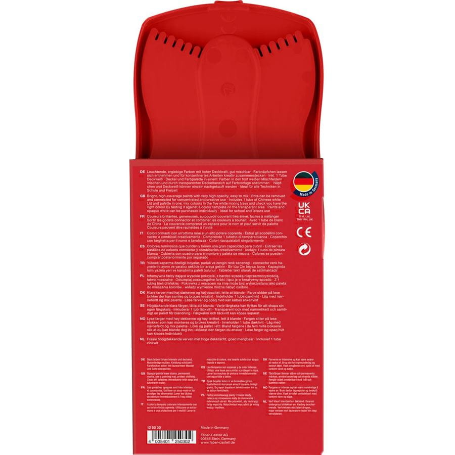 Faber-Castell - Connector Deckfarbkasten, rot, 12 Farben inkl. Deckweiß
