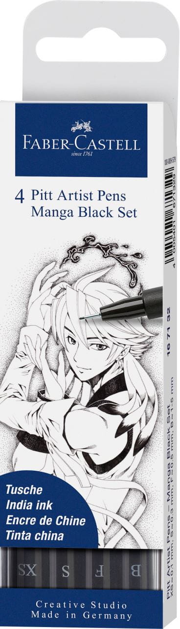 Faber-Castell - Pitt Artist Pen Tuschestift, 4er Etui, Manga Black Set