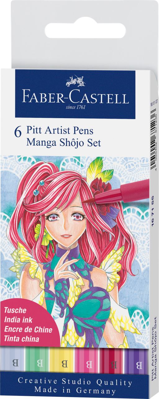 Faber-Castell - Pitt Artist Pen Brush Tuschestift, 6er Etui, Manga Shôjo