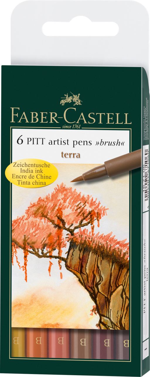 Faber-Castell - Pitt Artist Pen Brush Tuschestift, 6er Etui, Terra