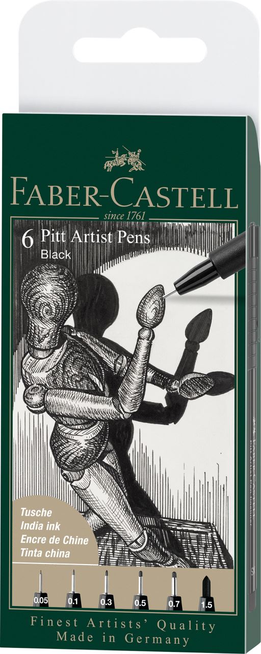Faber-Castell - Pitt Artist Pen Tuschestift, 6er Etui, schwarz