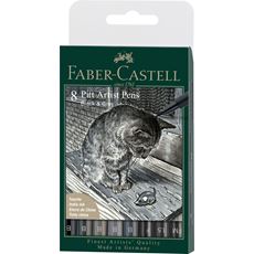 Faber-Castell - Pitt Artist Pen Tuschestift, 8er Etui, Black & Grey