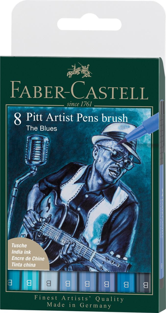 Faber-Castell - Pitt Artist Pen Brush Tuschestift, 8er Etui,The Blues