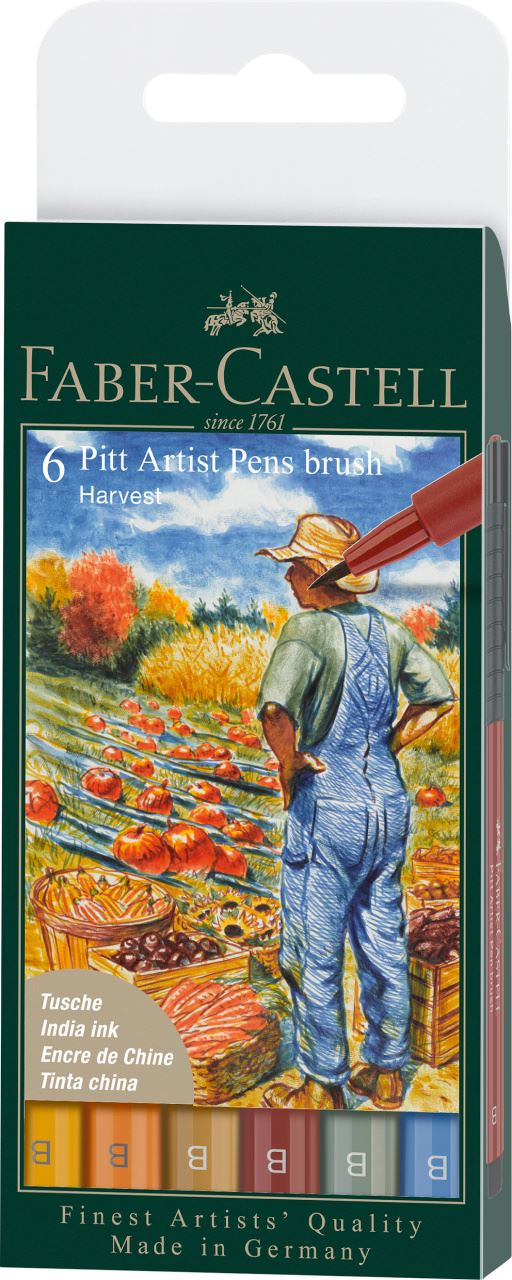 Faber-Castell - Pitt Artist Pen Brush Tuschestift, 6er Etui, Harvest