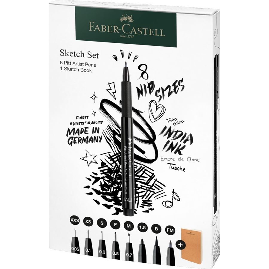 Faber-Castell - Pitt Artist Pen Tuschestifte und Skizzenheft, 9-teiliges Set