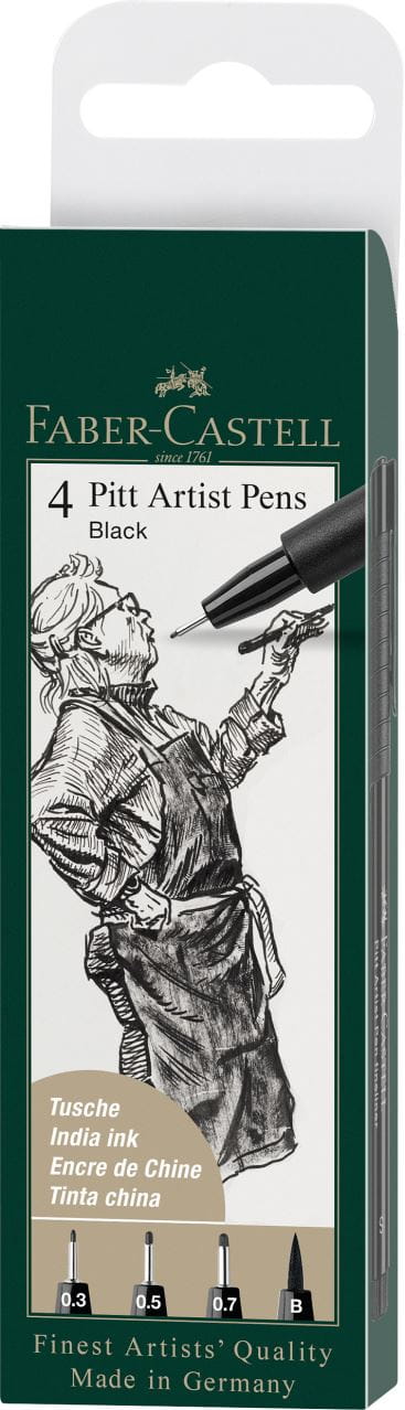 Faber-Castell - Pitt Artist Pen Tuschestift, 4er Etui, schwarz