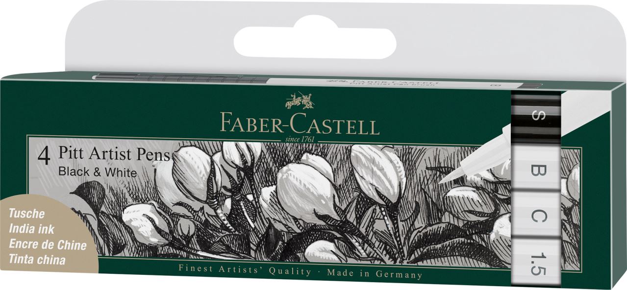Faber-Castell - Pitt Artist Pen Tuschestift, 4er Etui black&white