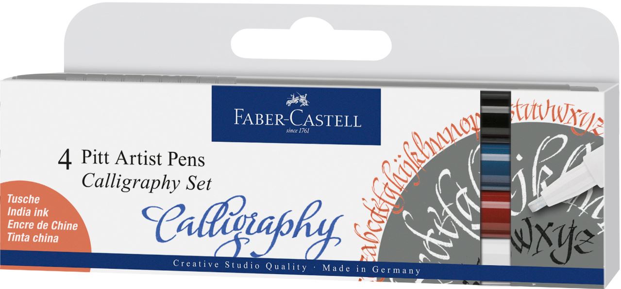 Faber-Castell - Pitt Artist Pen Calligraphy Tuschestift, 4er Etui, Classic