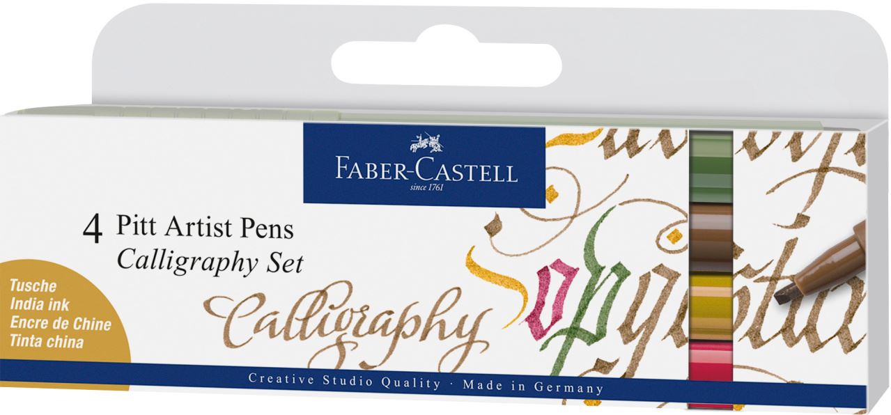 Faber-Castell - Pitt Artist Pen Calligraphy Tuschestift, 4er Etui, Colours