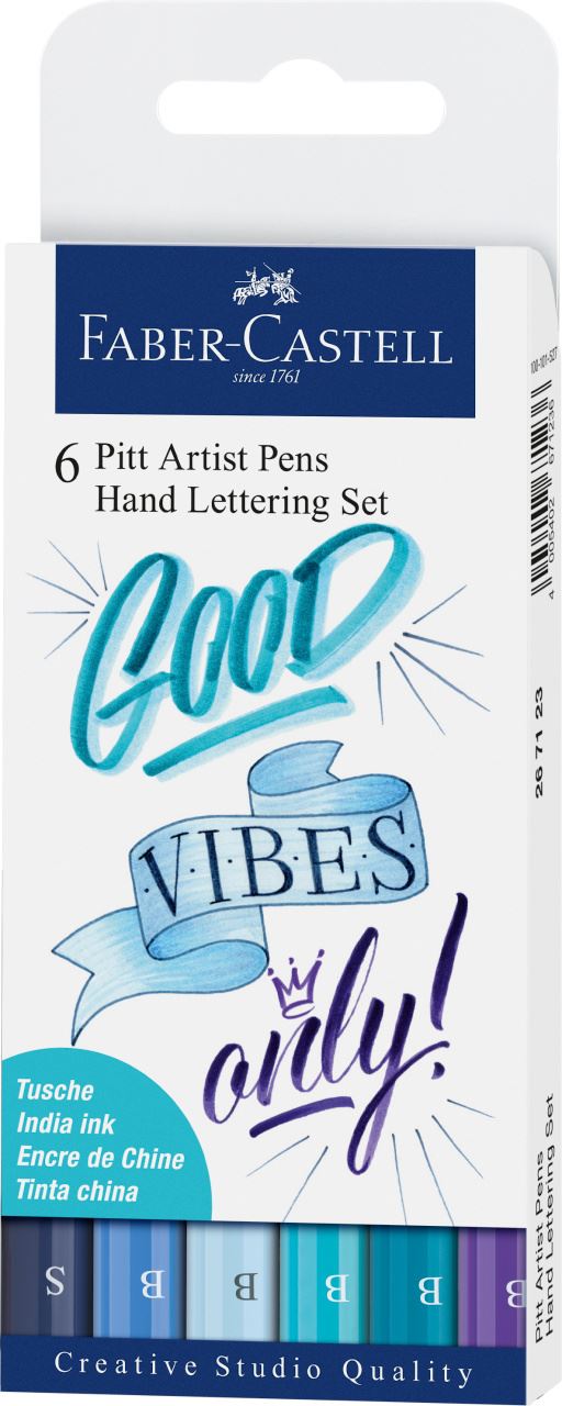 Faber-Castell - Pitt Artist Pen Tuschestift, 6er Etui Lettering, Blautöne