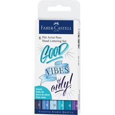 Faber-Castell - Pitt Artist Pen Tuschestift, 6er Etui Lettering, Blautöne