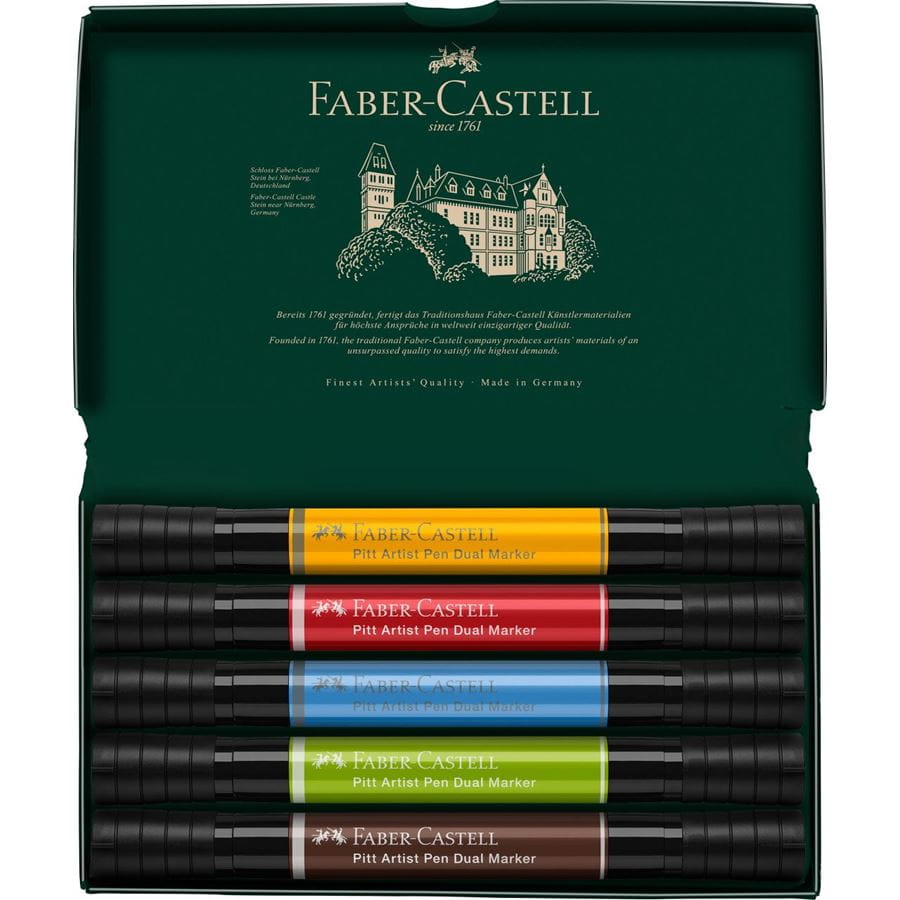 Faber-Castell - Pitt Artist Pen Dual Marker Tuschestift, 5er Kartonetui
