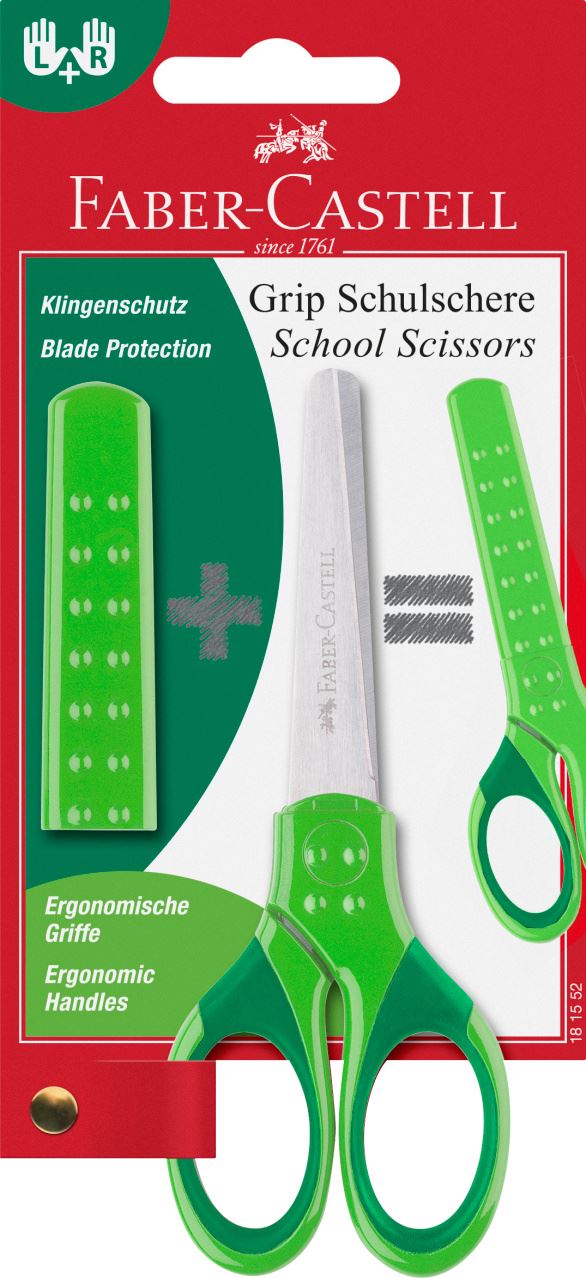 Faber-Castell - Grip Schulschere mit Klingenschutz und Softgriffzone, grün