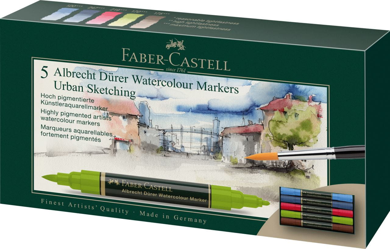Faber-Castell - Albrecht Dürer Watercolour Marker, 5er Etui, Urban Sketching